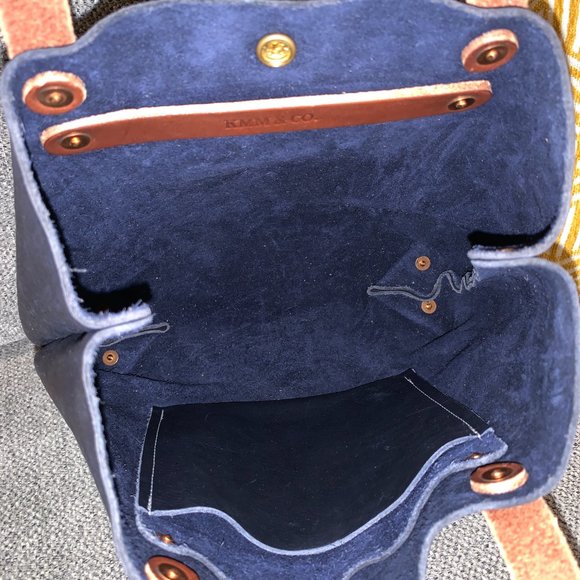 Navy and Brown Leather Tote Bag - Picture 8 of 13